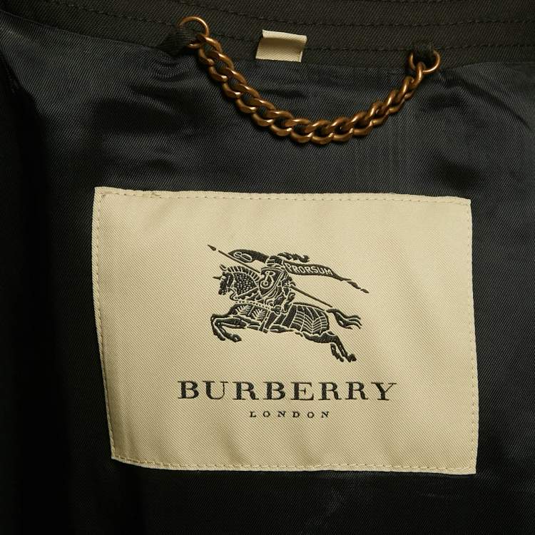 Pre Owned معطف بربري غاباردين أسود صدر مزدوج متوسط