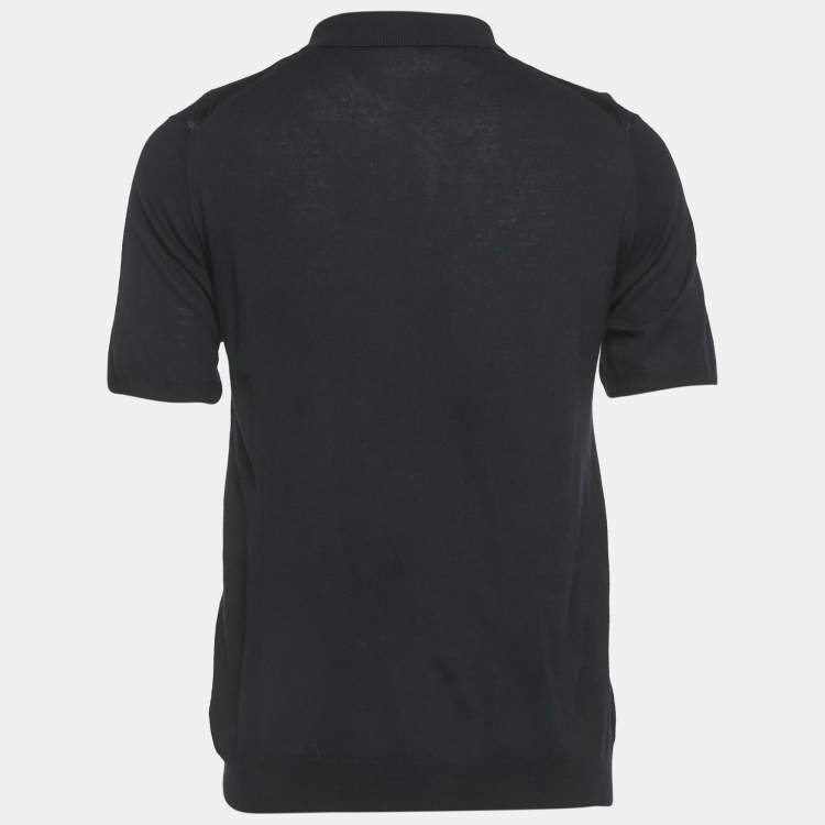 Pre Owned Burberry Navy Blue Wool Knit Polo T-Shirt L