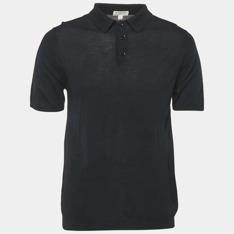 Pre Owned Burberry Navy Blue Wool Knit Polo T-Shirt L
