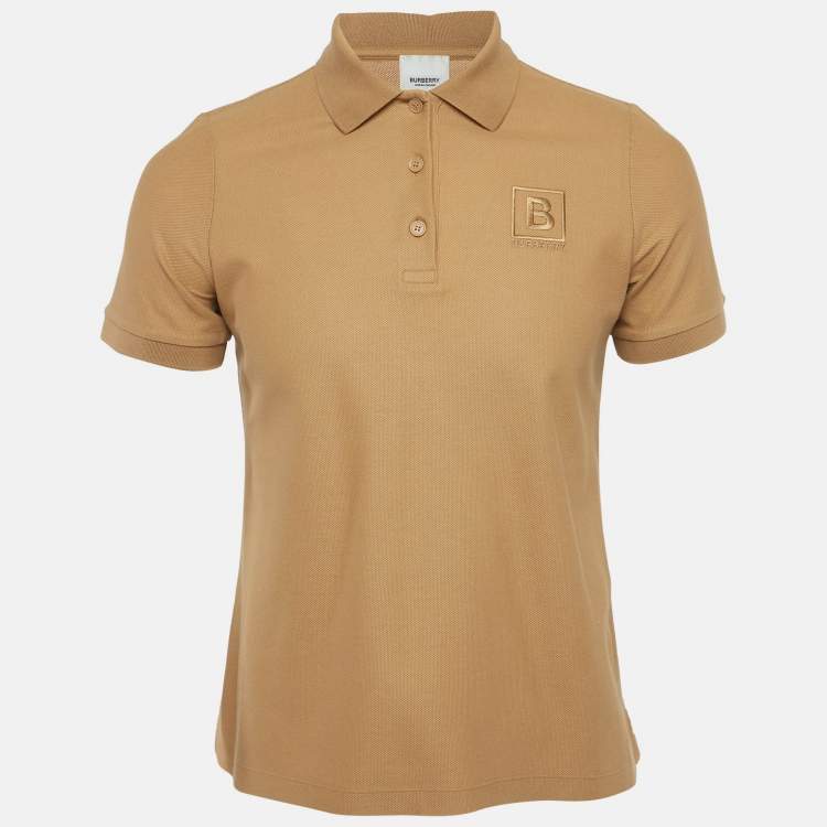Pre Owned Burberry Brown Logo Embroidered Pique Polo T-Shirt M