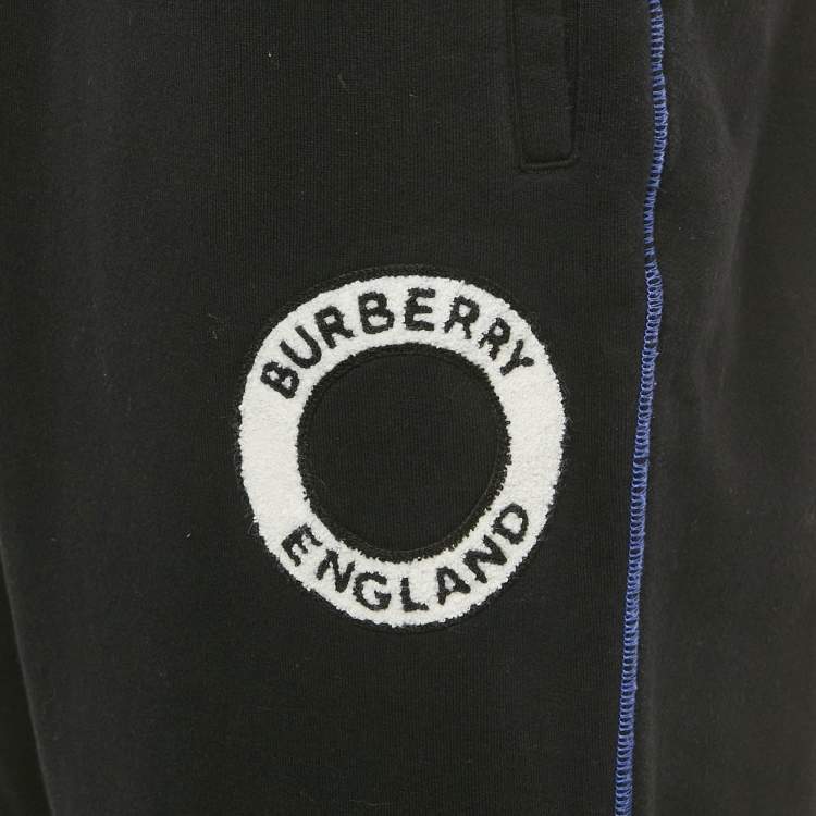 Pre Owned Burberry Black Logo Terry Applique Cotton Joggers XXL
