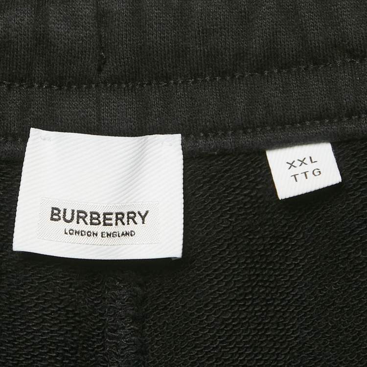 Pre Owned Burberry Black Logo Terry Applique Cotton Joggers XXL