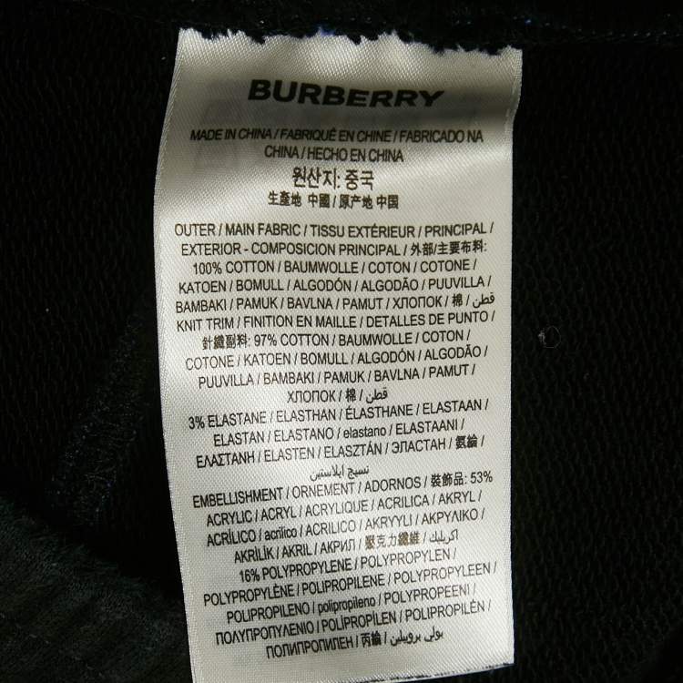 Pre Owned Burberry Black Logo Terry Applique Cotton Joggers XXL