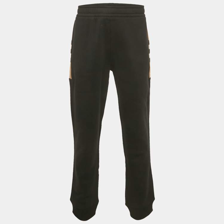 مملوكة مسبقًا Burberry Black Checks Trim Cotton Joggers XXL