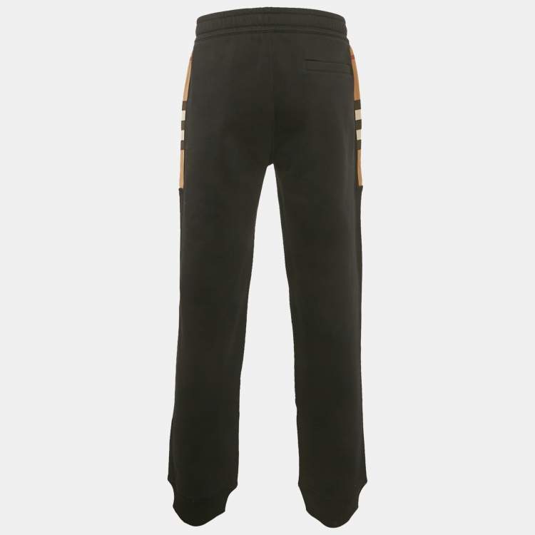 مملوكة مسبقًا Burberry Black Checks Trim Cotton Joggers XXL