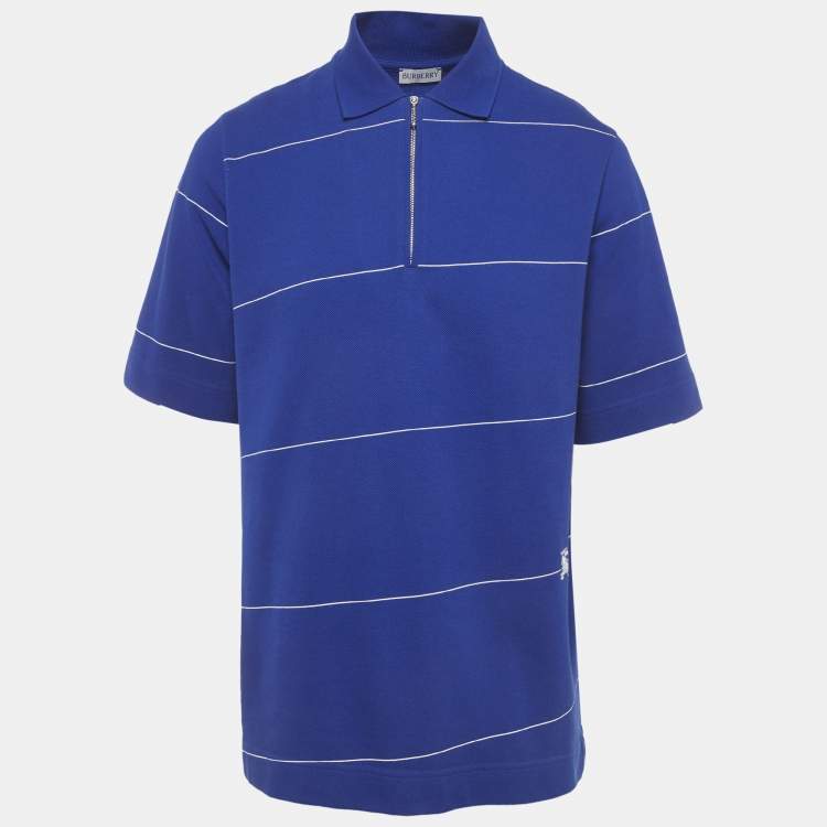 Pre Owned Burberry Blue Striped Pique Polo T-Shirt M