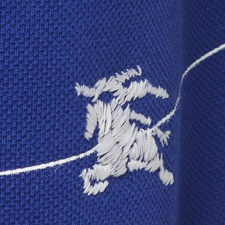 Pre Owned Burberry Blue Striped Pique Polo T-Shirt M