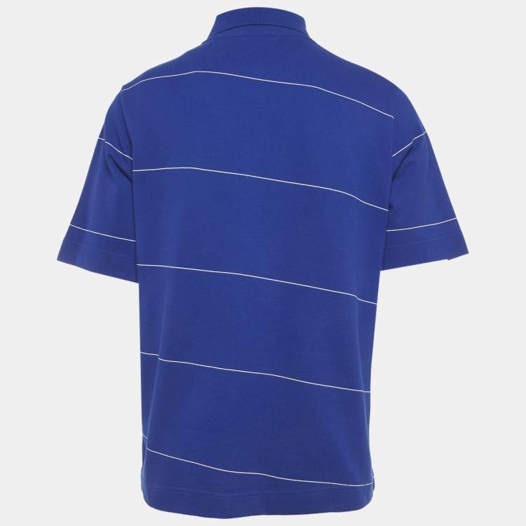 Pre Owned Burberry Blue Striped Pique Polo T-Shirt M