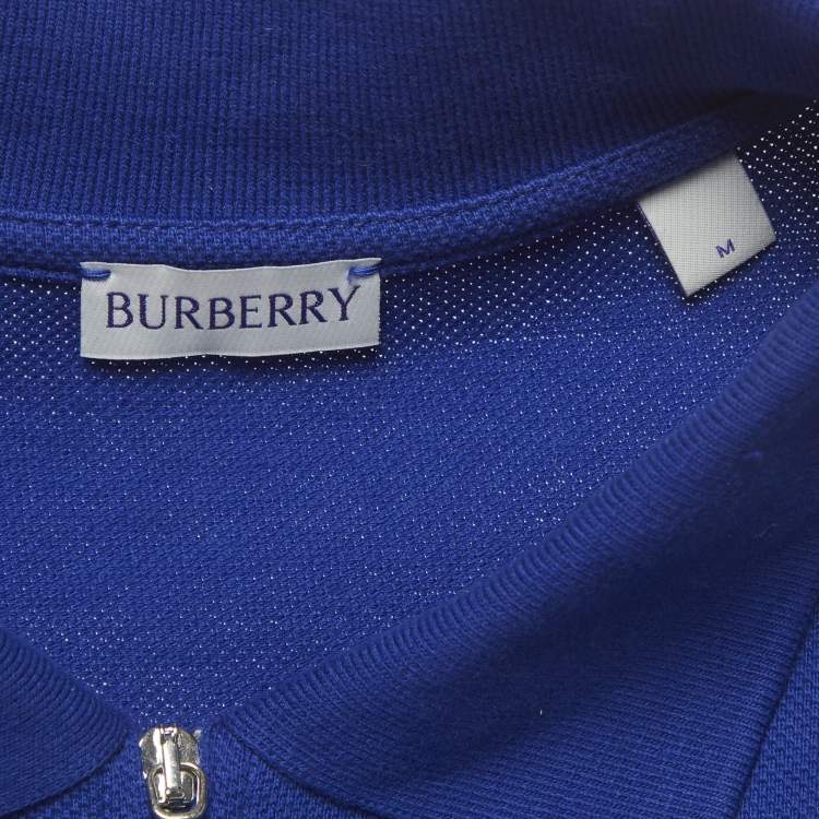 Pre Owned Burberry Blue Striped Pique Polo T-Shirt M