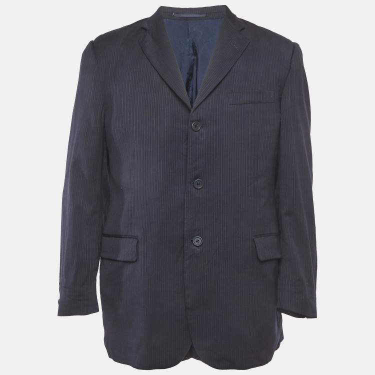 Pre Owned Burberry Vintage Navy Blue Pin Stripe Wool Regular Fit Blazer XXS