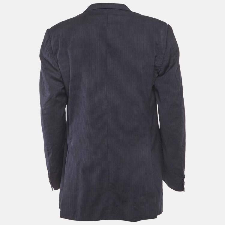 Pre Owned Burberry Vintage Navy Blue Pin Stripe Wool Regular Fit Blazer XXS
