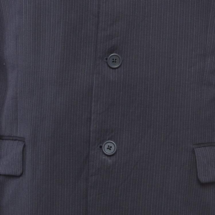 Pre Owned Burberry Vintage Navy Blue Pin Stripe Wool Regular Fit Blazer XXS