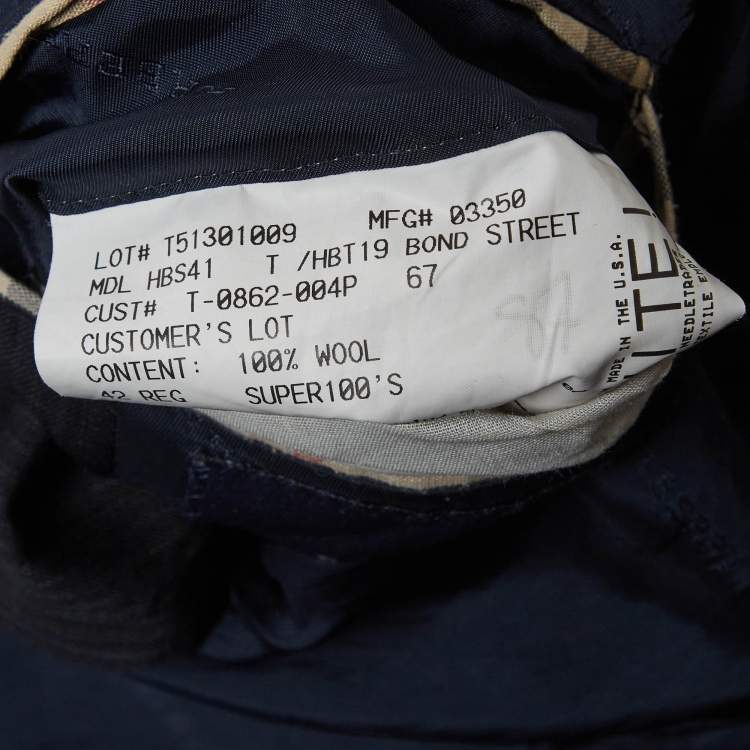 Pre Owned Burberry Vintage Navy Blue Pin Stripe Wool Regular Fit Blazer XXS