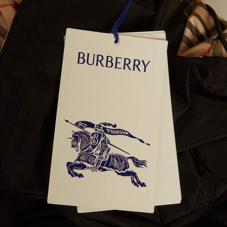 Pre Owned Burberry Black Check Synthetic Reversible Hooded Jacket XS