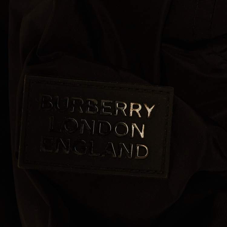 Pre Owned Burberry Black Check Synthetic Reversible Hooded Jacket XS