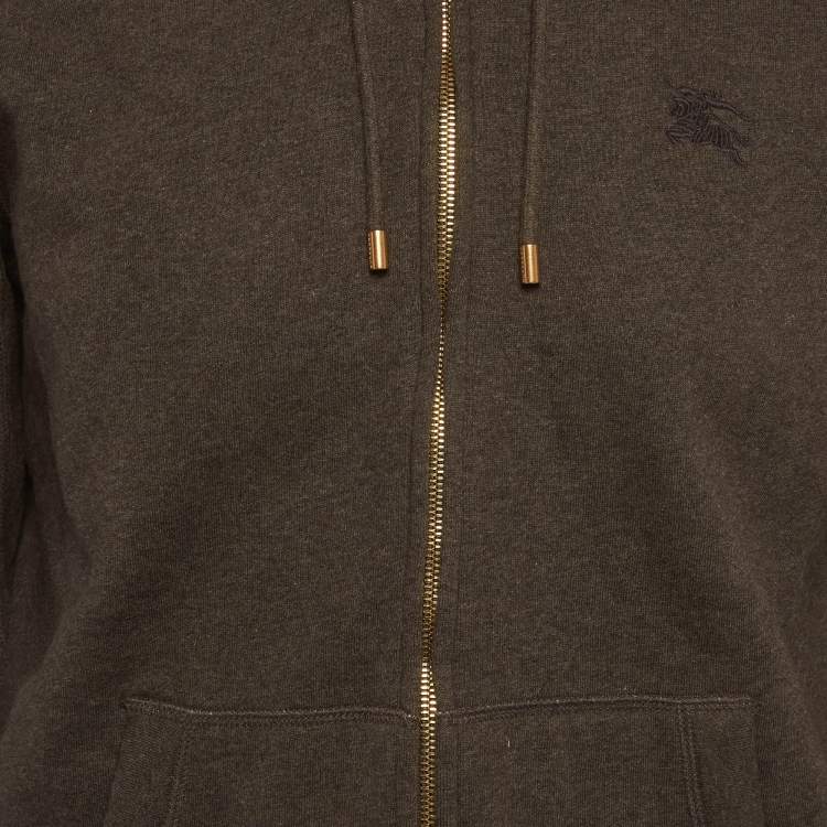 Pre Owned Burberry Dark Grey Cotton Knit Zip Front Hooded Jacket L