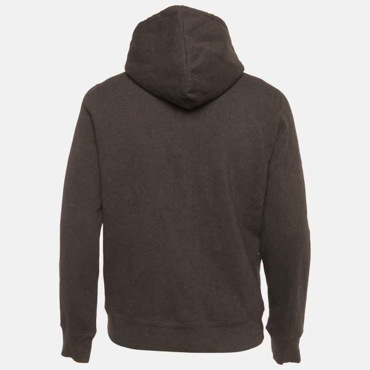 Pre Owned Burberry Dark Grey Cotton Knit Zip Front Hooded Jacket L