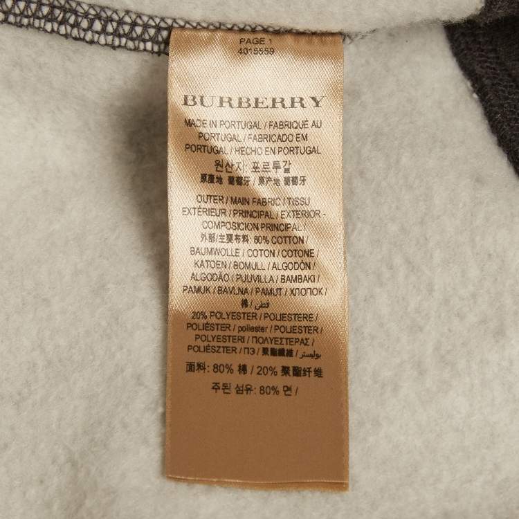 Pre Owned Burberry Dark Grey Cotton Knit Zip Front Hooded Jacket L