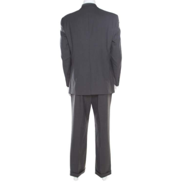 Pre Owned Burberrys Grey Patterned Wool Suit XL