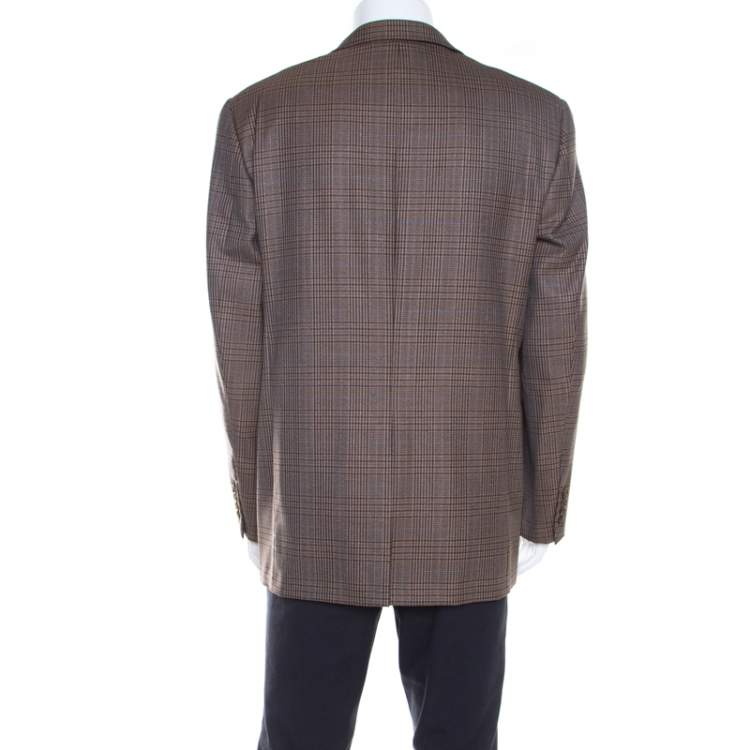 Pre Owned Burberry Brown Checked Wool Tailored Kensington Blazer L