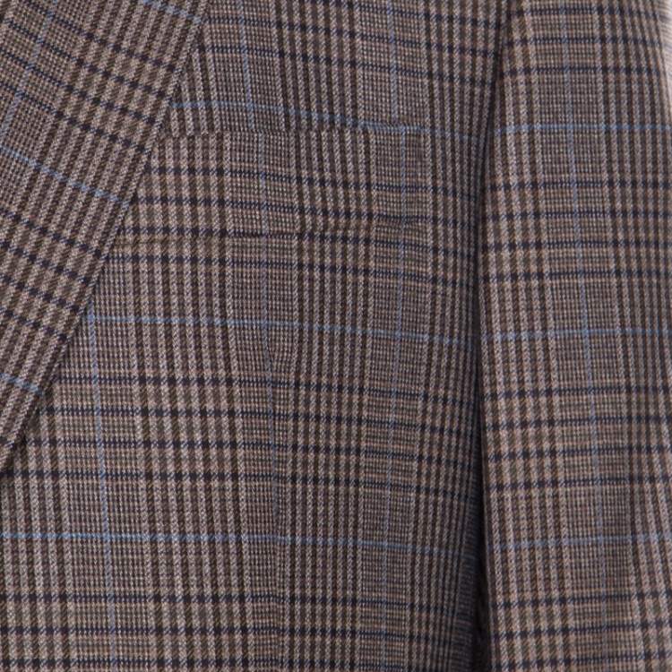 Pre Owned Burberry Brown Checked Wool Tailored Kensington Blazer L