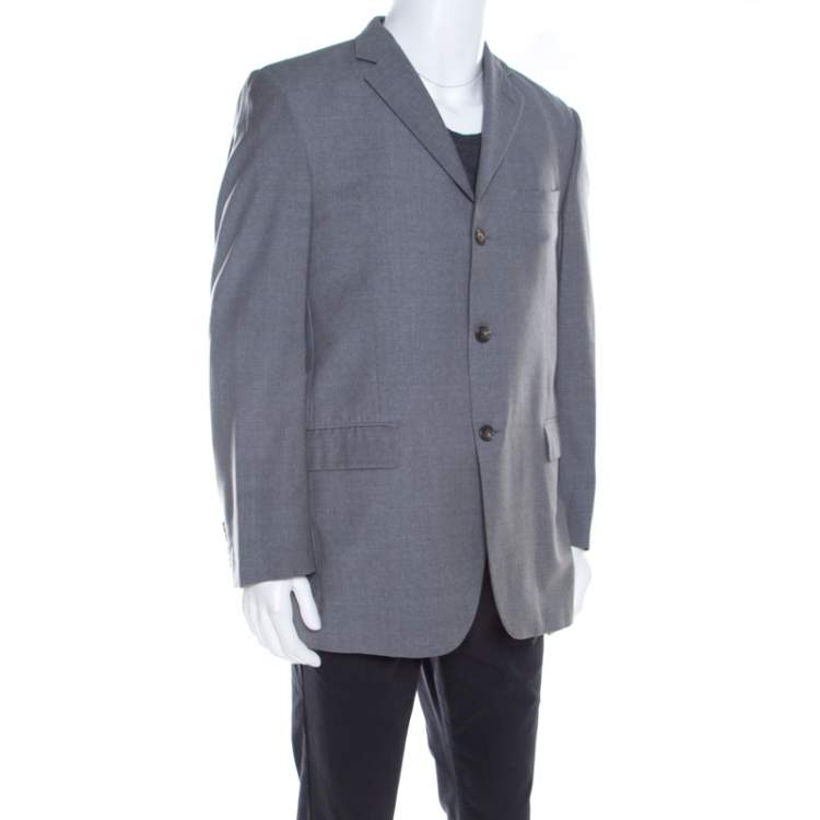 Pre Owned Burberry Grey Melange Wool Tailored Blazer L
