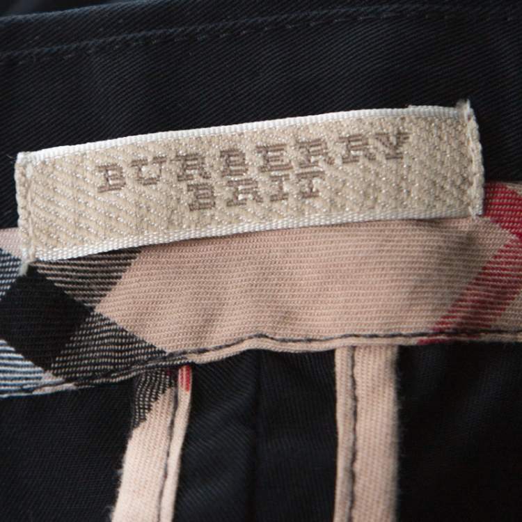 Pre Owned Burberry Black Cotton Straight Legged Chinos M