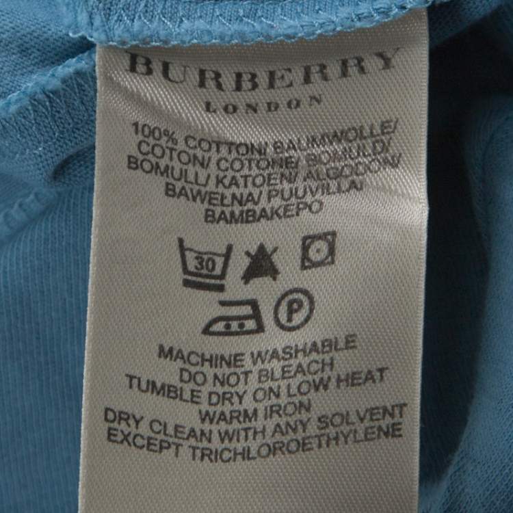 Pre Owned Burberry London Aqua Blue Tonal Print Cotton V Neck T-ShIrt S