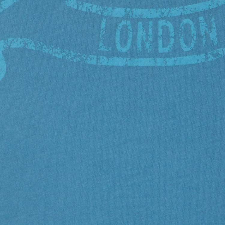 Pre Owned Burberry London Aqua Blue Tonal Print Cotton V Neck T-ShIrt S