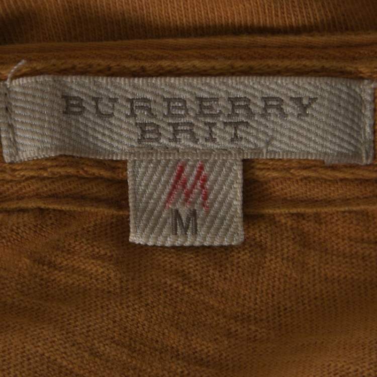 Pre Owned Burberry Brit Mustard Yellow Pigment Dyed Cotton Printed Crew Neck T-Shirt M