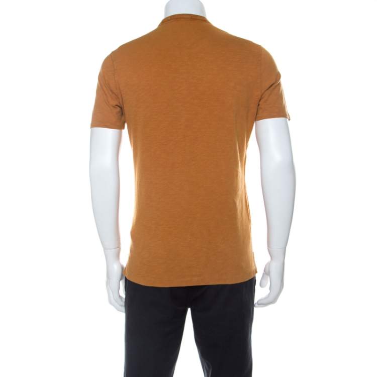Pre Owned Burberry Brit Mustard Yellow Pigment Dyed Cotton Printed Crew Neck T-Shirt M