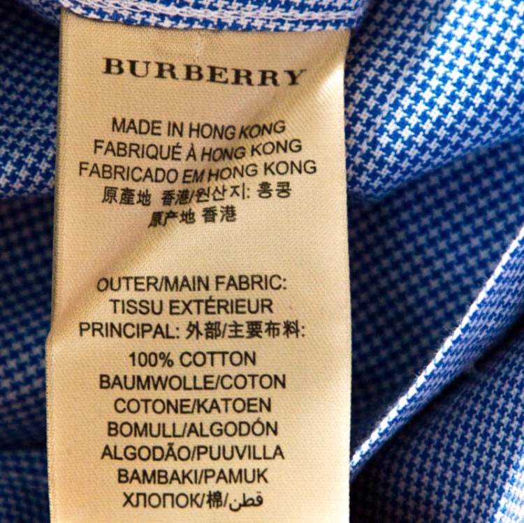 Pre Owned Burberry Brit Blue & White Houndstooth Pattern Button Down Shirt S