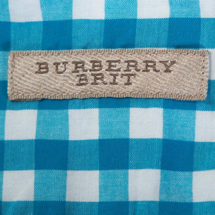 Pre Owned Burberry Brit Bicolor Gingham Check Cotton Short Sleeve Shirt XL