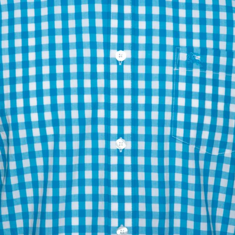 Pre Owned Burberry Brit Bicolor Gingham Check Cotton Short Sleeve Shirt XL