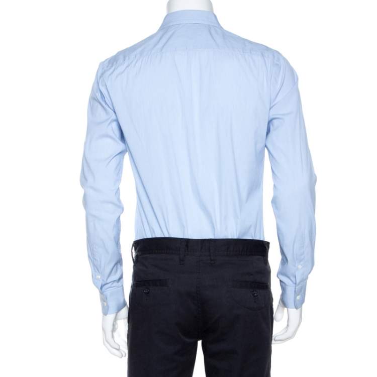 Pre Owned Burberry Light Blue Striped Stretch Cotton Slim Fit Shirt M