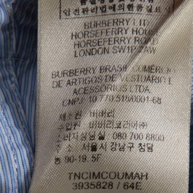 Pre Owned Burberry Light Blue Striped Stretch Cotton Slim Fit Shirt M