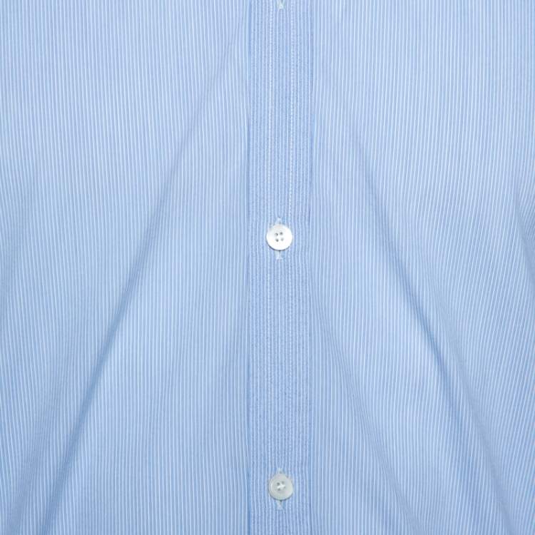 Pre Owned Burberry Light Blue Striped Stretch Cotton Slim Fit Shirt M