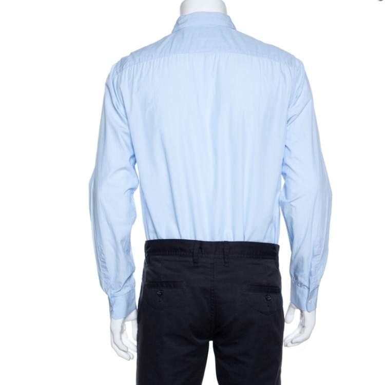 Pre Owned Burberry Light Blue Striped Cotton Long Sleeve Shirt L