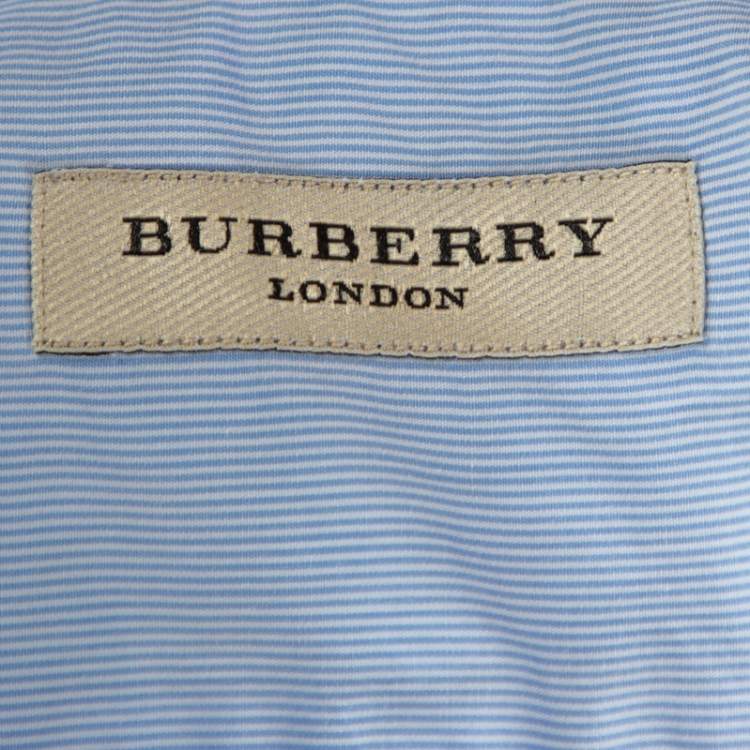 Pre Owned Burberry Light Blue Striped Cotton Long Sleeve Shirt L