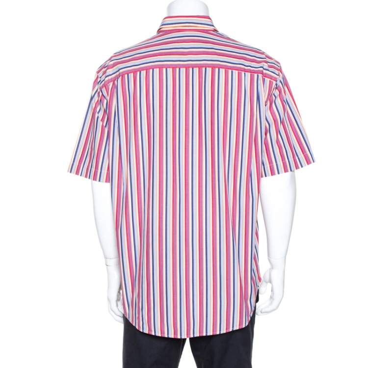 Pre Owned Burberry Multicolor Striped Cotton Button Down Short Sleeve Shirt XXL