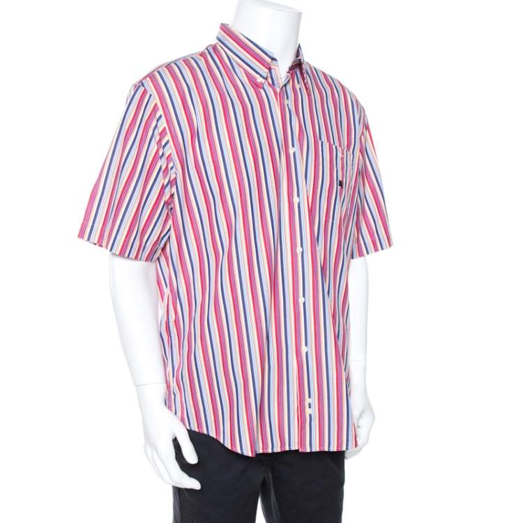 Pre Owned Burberry Multicolor Striped Cotton Button Down Short Sleeve Shirt XXL