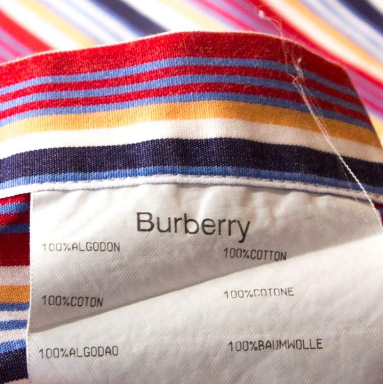 Pre Owned Burberry Multicolor Striped Cotton Button Down Short Sleeve Shirt XXL