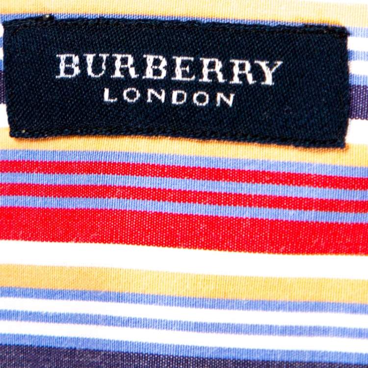 Pre Owned Burberry Multicolor Striped Cotton Button Down Short Sleeve Shirt XXL