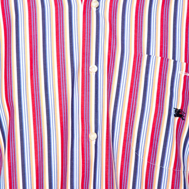 Pre Owned Burberry Multicolor Striped Cotton Button Down Short Sleeve Shirt XXL