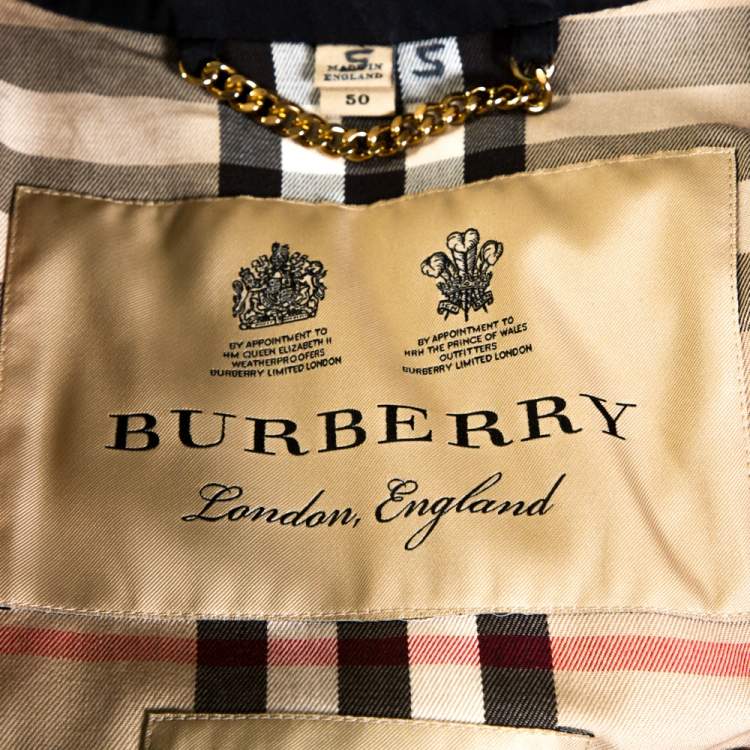 مملوكة مسبقًا Burberry Navy Blue Cotton Kensington Mid Length Trench Coat L