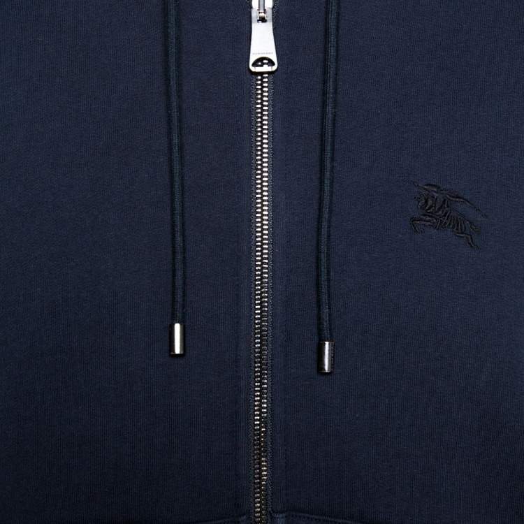 Pre Owned Burberry Midnight Blue Cotton Zip Front Hooded Sweatshirt L