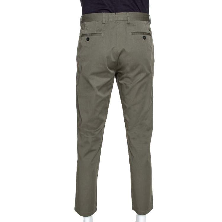 Pre Owned Burberry Olive Green Cotton Slim Fit Chinos XL