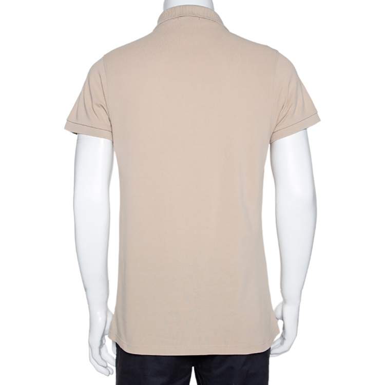 Pre Owned Burberry Beige Cotton Pique Short Sleeve Polo T-Shirt L
