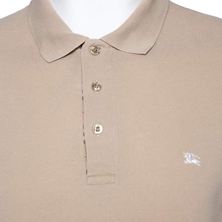 Pre Owned Burberry Beige Cotton Pique Short Sleeve Polo T-Shirt L