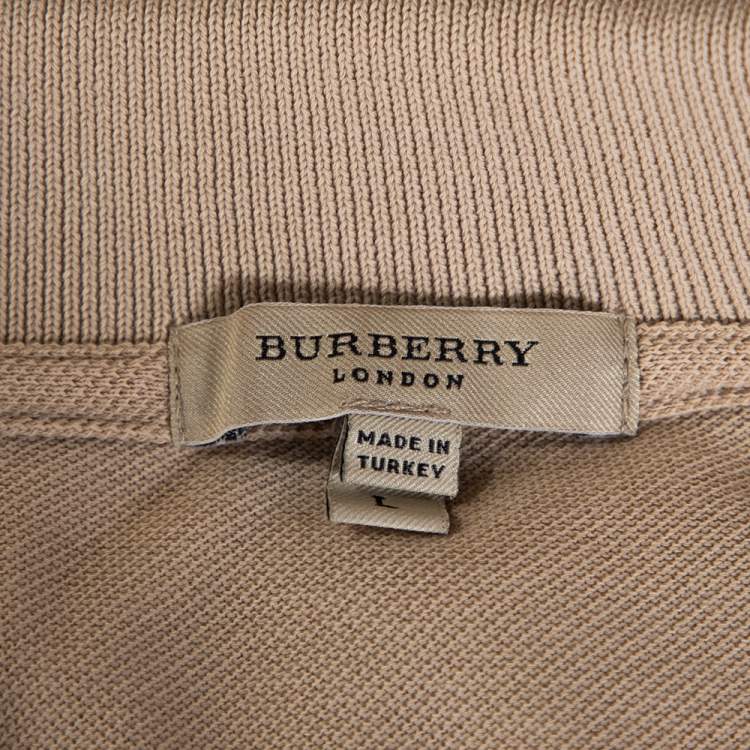 Pre Owned Burberry Beige Cotton Pique Short Sleeve Polo T-Shirt L